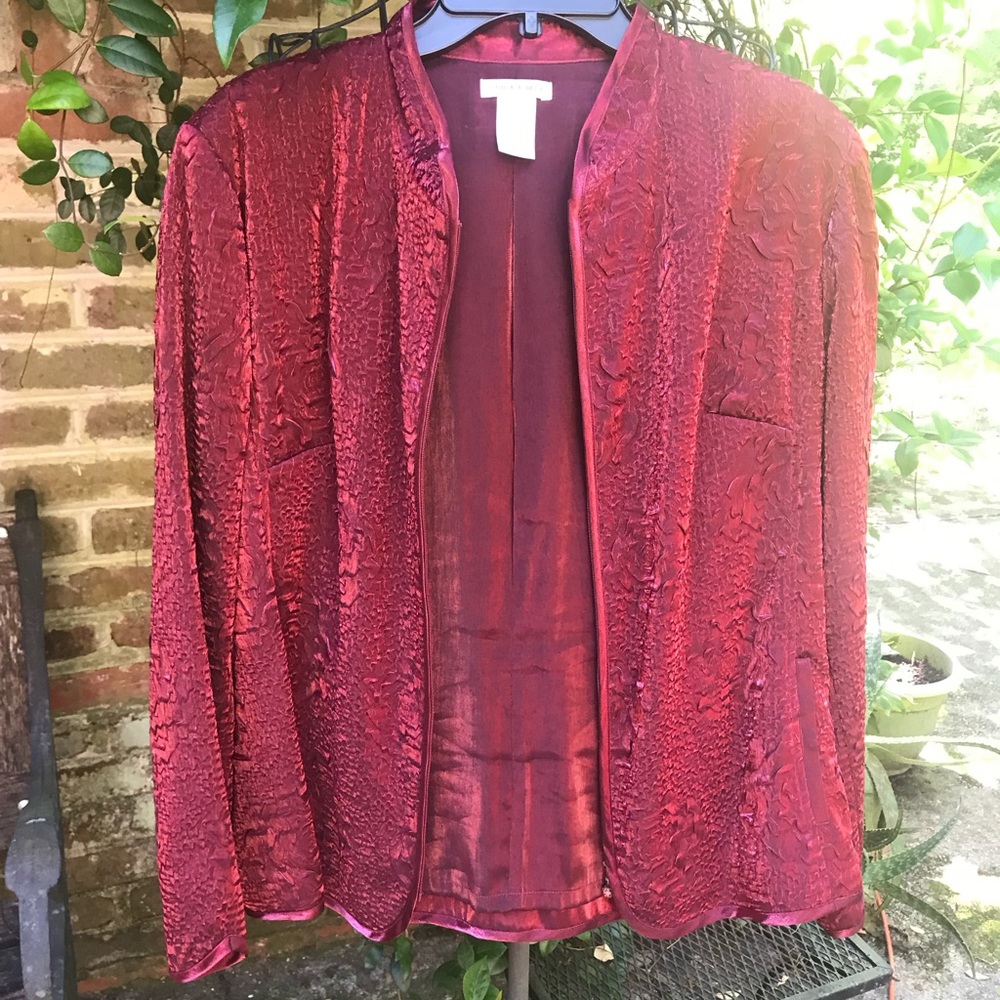 Laura Ashley- CRIMSON TEXTURED DRESSY JACKET- Size XL- EUC